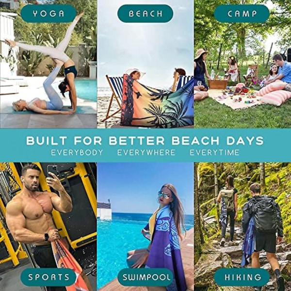 Badlakan för simning, Snabbtorkande strandhanddukar, Personliga handdukar för strand, simning, vattenpark, familjeresor, camping, yoga (l)