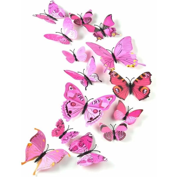 36 st 3D fjärilsväggdekaler väggfjärilar flickrum tillbehör, rosa