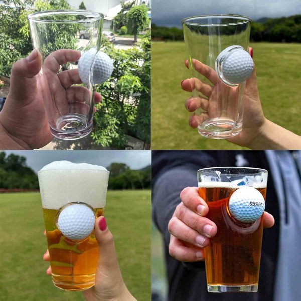 Pintglas med golfboll - 16 oz- glas för kaffe, te, mjölk, drycker, vin