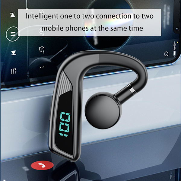 Bluetooth-ledningshörlurar Open Ear-hörlurar Bluetooth 5.2 Sport Trådlösa öronsnäckor med inbyggd mikrofon, svettheadset (svart)