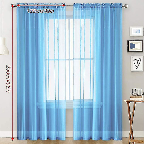 Blå Voile Gardiner Med Volanger I Linneoptik Transparent Gardiner & Draperier