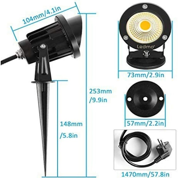 9W LED-strålkastare för utomhusbruk med markspett 3000K-3300k 900LM LED-spikbelysning för utomhusbruk IP65 Vattentät trädgårdslampa Varmvit 2-pack