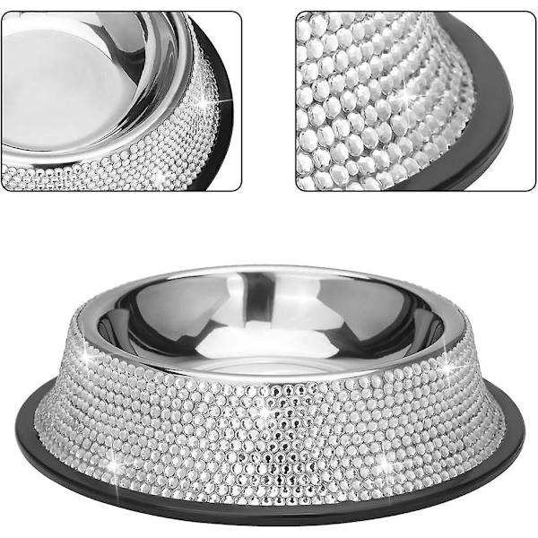Håndlavet Rhinestone Rustfrit Stål Dyreskål - Sølv