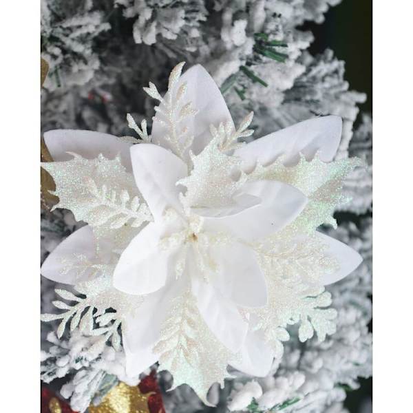 12 glittrande julblommor, 15 cm, för julgran, julgransdekoration, färg: vit