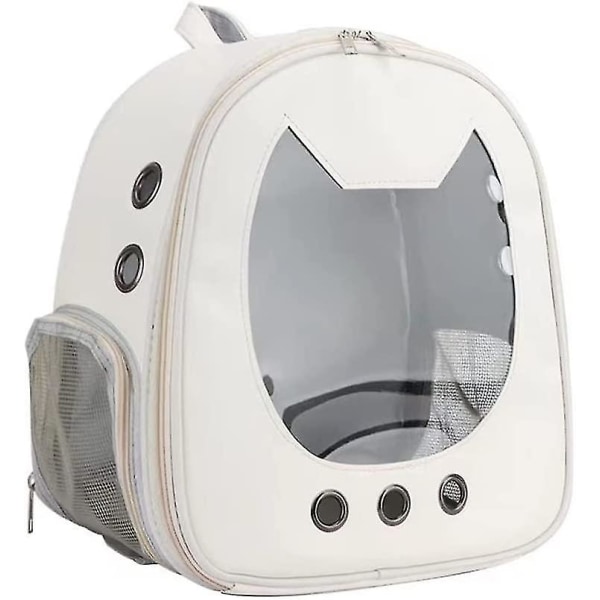 Transportväska för katter och hundar, transparent reseryggsäck för husdjur utomhus, portabel resväska för katter som andas (vit)