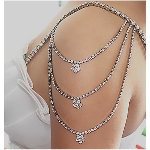 1 par blomma 3 rader strass bröllop axelkedja bh-band halter kristall kroppssmycken