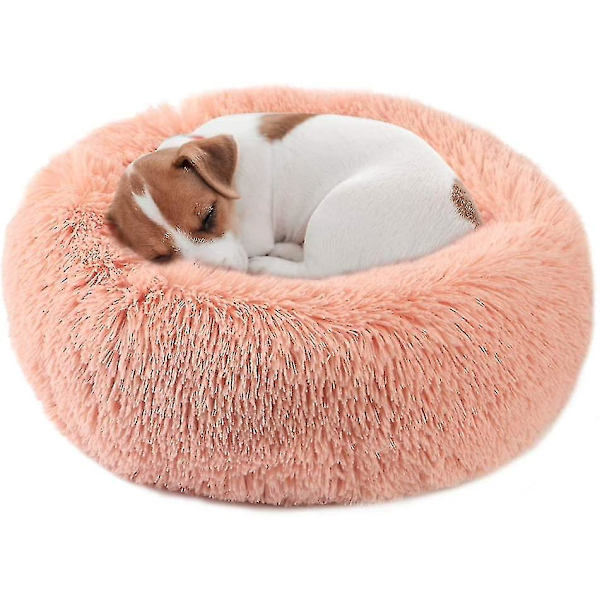 Rolig kæledyrs seng plys katteseng kennel hund beroligende sovesofa måtte rund hvile tæppe（40cm,Pink）