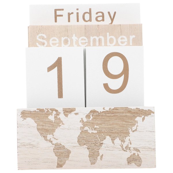 Maailmankartta Puinen kalenteri Toimisto Perpetual Calendar Koristeellinen Pöytäkalenteri Block Kalenteri (14.00X11.50X6.30CM, kuten kuvassa)