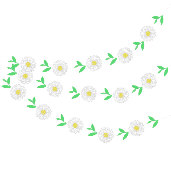 3-pakkaus Daisy Flower Hanging Banner Daisy Flowers and Leaves Garland Spring Daisy Party Supplies (12X12X1CM, kuten kuvassa näkyy)