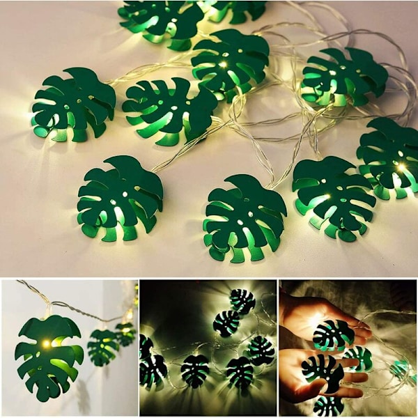 LED-bladljuskedja 6,56 fot 10 LED-hängande lampor med Monstera gröna blad Sovrum Heminredning