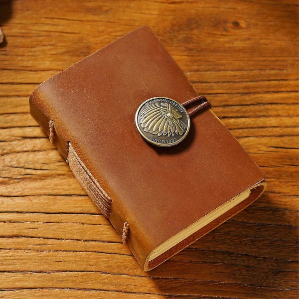 Kalveskindslæder Journal Dagbog Skrive Journal Notesblok Notebook Vintage Læder Journal（Udskåret brun）