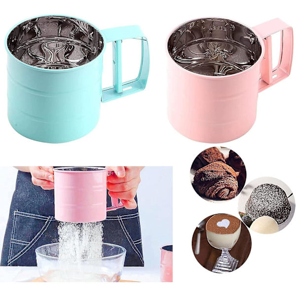 2-pack handmjölsskakare i rostfritt stål, siktkopp, pulvermjölsikt, florsocker, bakverk, köksverktyg