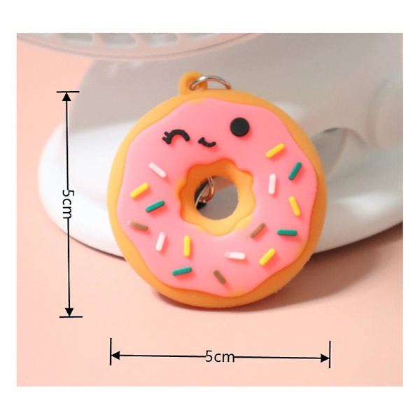 2 stk. populær nøglering (pink + grøn) Stereoskopisk tegneserie vedhæng Donut nøglering