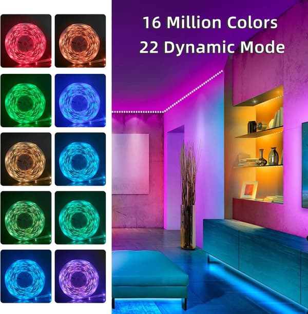 Smart LED Stripelys (30m), RGB Synkronisering med Musikk, Fjernkontroll (2 Ruller)