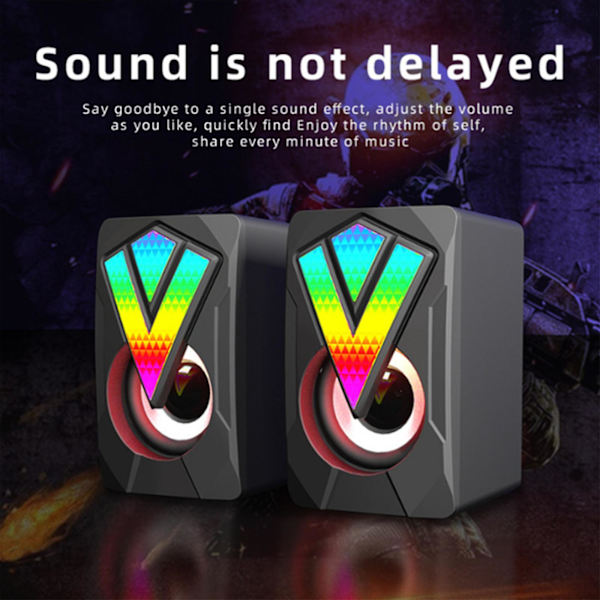 Den nya datorn RGB Glowing Speaker Multimedia Desktop Game Mini Wired USB Audio System är utsökt och kompakt, med klar ljudkvalitet（Svart）