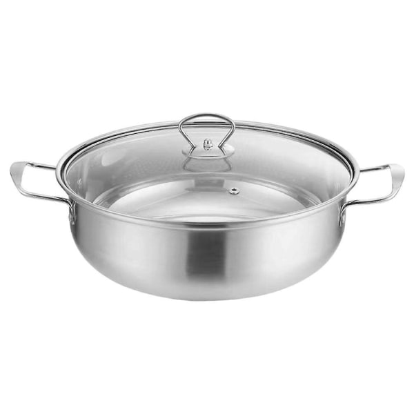 Hot pot gryde rustfrit stål suppe gryde fortykket hot pot husholdning køkken hot pot gryde med låg (28.00X28.00X9.50CM, sølv)