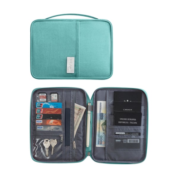 Läderfamiljsreseplånbok Passhållare RFID- organizer（Big，Blå）