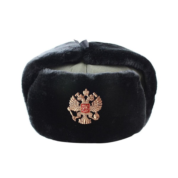 2023 New Hot Russian Army Military Hats Pilot Hat Police Hat Winter Men Snow Cap with Earmuffs（C，black）