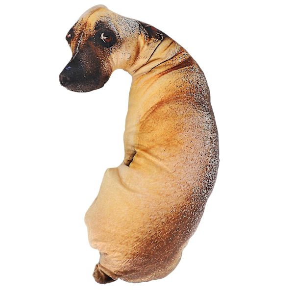 3d sød bøjet hund trykt pude livagtig dyr sjov hund hoved cosplay børn favorit legetøj（brun）