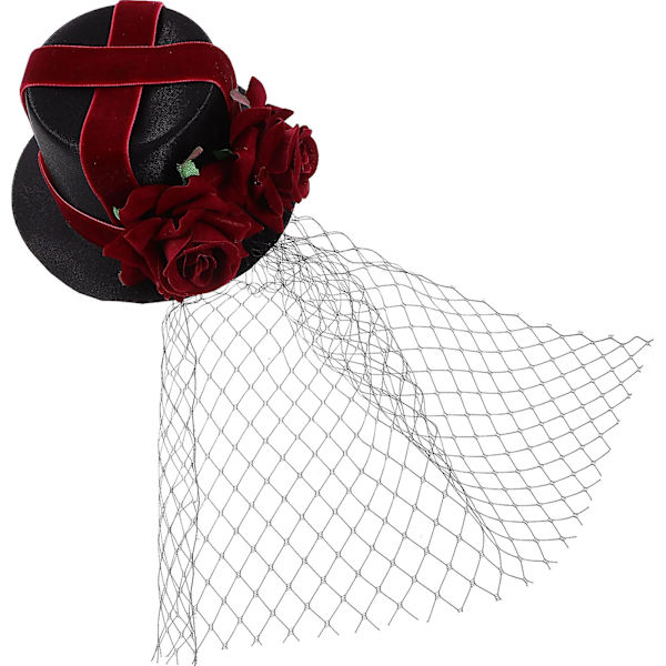 Krydsrem rød rose mesh hat til voksne drenge og piger Halloween fest dekoration hat (han, sort)