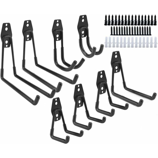 Utility Hooks Väggmonterad Verktygsställ U-Krokar för Hem Garage Förvaringsorganisatör Trädgårdsredskap Spadar Rake Barnvagn Stege Svart 8-pack