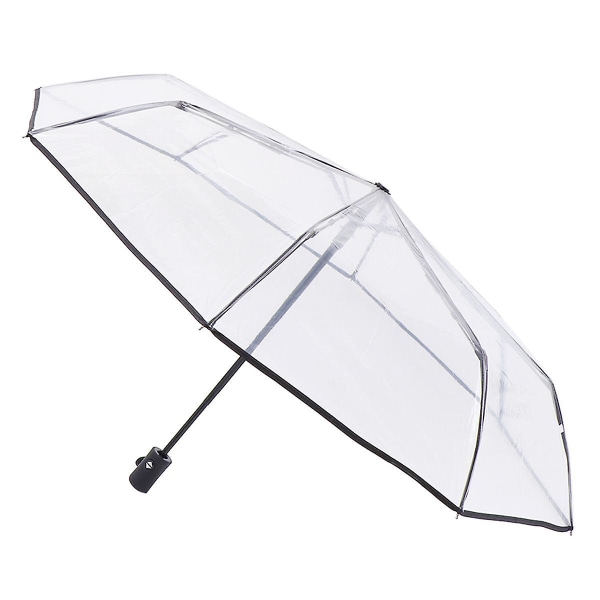1 fuldautomatisk tre-foldet transparent paraply udendørs paraply (28X7X6cm, sort)