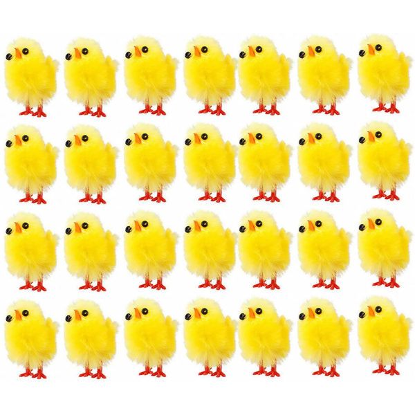 60 STK simulert kylling tegneserie kylling påskepynt festrekvisita (3x3 cm, gul)