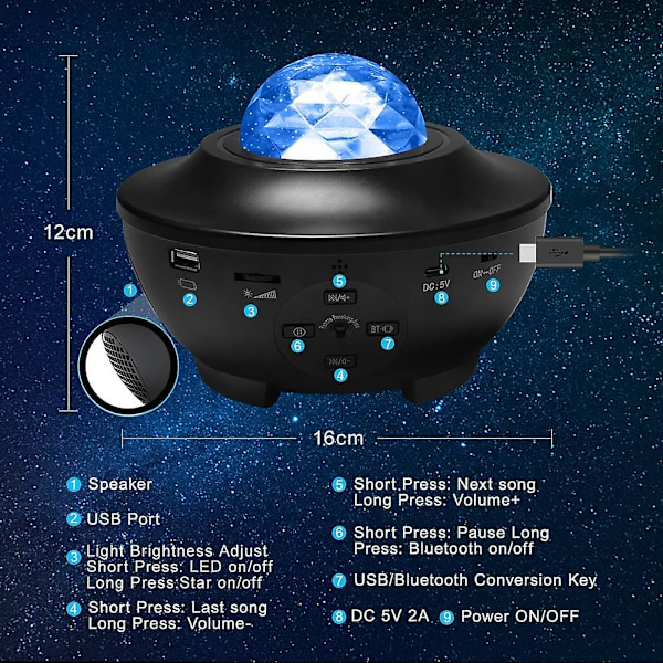 Stjerneprojektor Ocean Wave Nattelys Led Projektorlys Galaxy Belysning