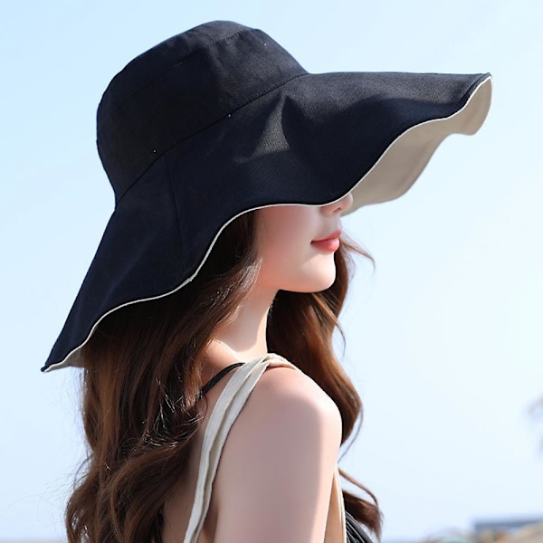 Solhatt, bredbrättad solhatt sommar must-have solhatt för män och kvinnor snygg och praktisk den perfekta solhatten för alla tillfällen (svart)
