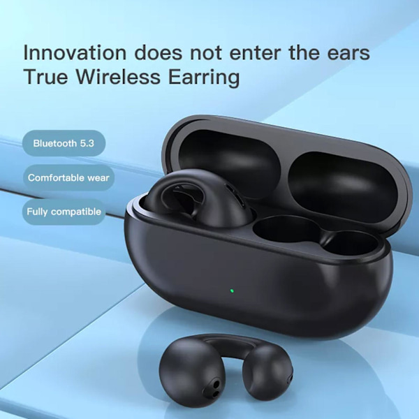 Trådlösa öronsnäckor 5.3 Bluetooth-hörlurar sitter inte i örat och den intelligenta öronsnäckan har en ultralång batteritid FAN0551（Svart）