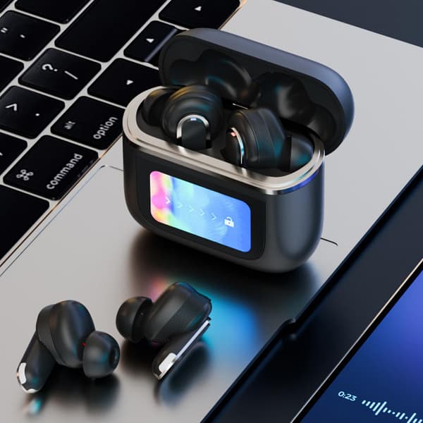 Trådlöst Bluetooth-headset LCD Full Color Smart Display Screen ANC Noise Cancellation（Svart）