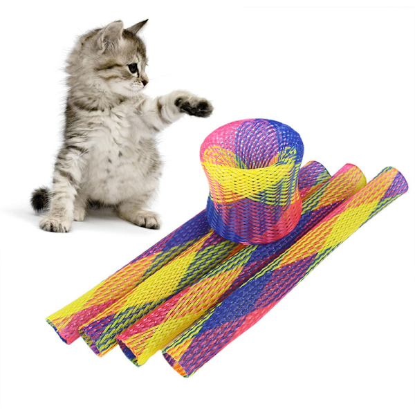 Färgglad interaktiv kattfjäderleksak, fjäderleksak i nylon för katt, hopfällbar flexibel fjäderleksak för husdjur, kattunge, slumpmässiga färger