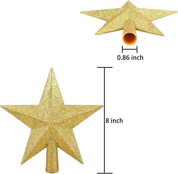 6 stk. 8-tommer juletræskrone glitter stjerne dekorationer (guld)