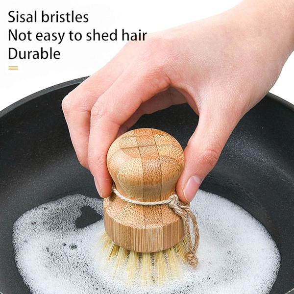 Luonnollinen sisal-astiaharja ja bambu-hankauslasta kattiloiden ja vihannesten puhdistukseen, 2 pakkausta (puun väri)