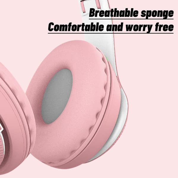 Trådlöst Bluetooth-headset som kan vikas ihop, hopfällbart sport- och spelheadset（Rosa）