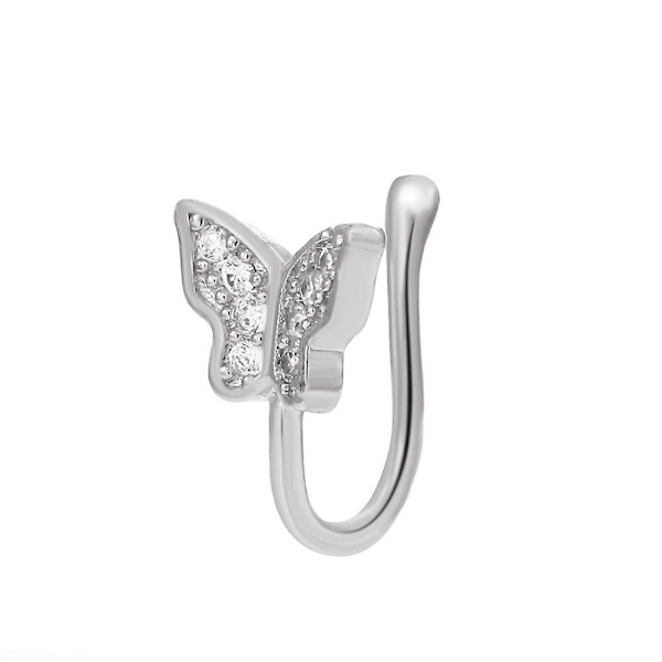 Rhinestone fjäril näsa manschett kropp smycken（Silver）