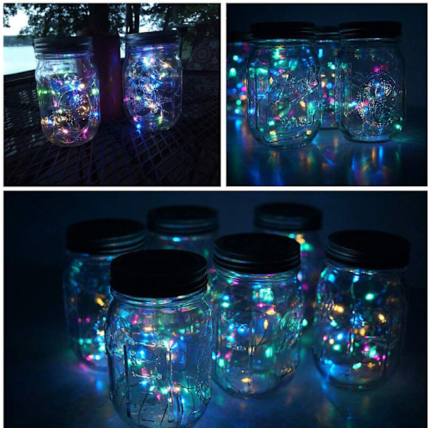 6-pack LED-strängljus med lock, 6 hängare (burkar ingår ej), Mason Jar-dekor, uteplats-trädgårdsdekor vit 2 m 20 lampor