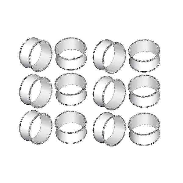 12 kpl hopeaa, rummun muotoisia helmien puoleisia lautasliinarenkaita, herkät Serviette-soljet (hopeaa)
