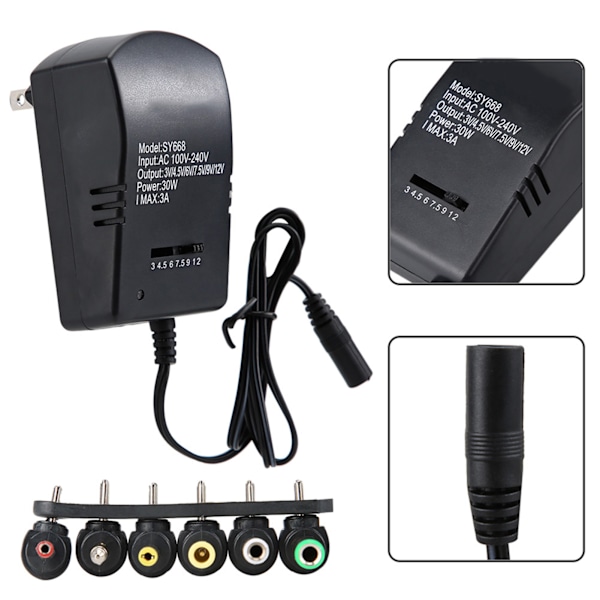 Mångsidig Universell AC-adapter, Strömförsörjningsladdare Med Justerbar Utgångsspänning För Hushållselektronik Och Mer (3V, 4.5V, 6V, 7.5V, 9V, 12V)