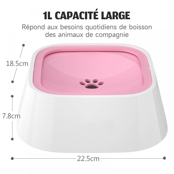 Vattenskål för husdjur som inte spiller, Långsam vattenmatare med justerbar flytande skiva, Halkfri bas för stabilitet, Rosa ABS PP-material, Lätt att rengöra