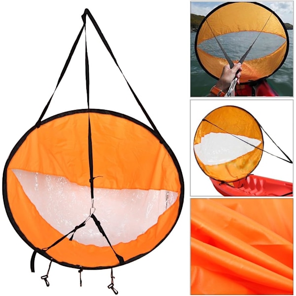 Resevänlig vindpaddle för kajakpaddlare, Airkayaks vindsegel med justerbar rem och UV-skydd, utfälld vid 108*108 cm, fälls ihop snyggt till
