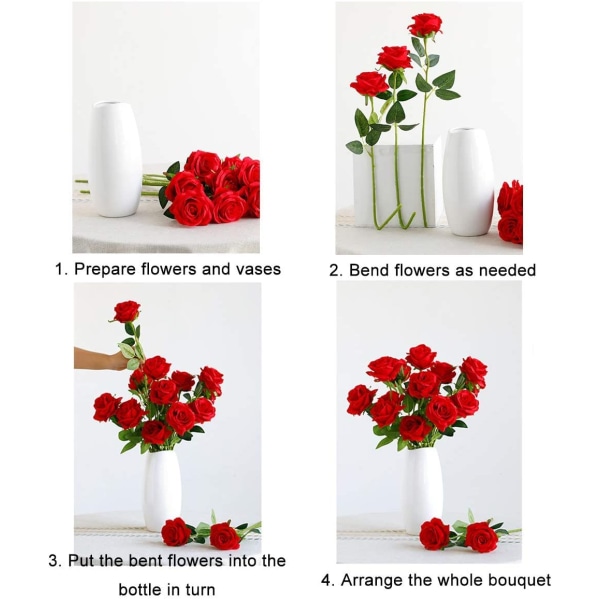 12 st konstgjorda blommor sidenrosor för bröllop, röd