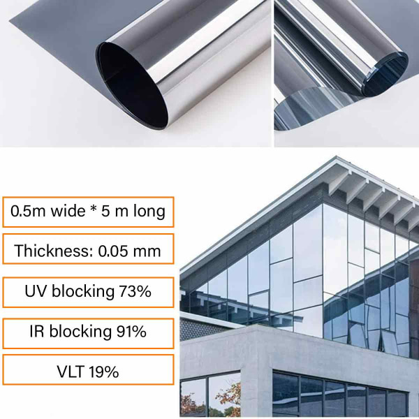 Spejlfilm Selvklæbende vinduesfolie til privatliv udefra Uigennemsigtig solbeskyttelsesfilm til hjem butikker kontor, 50 x 500cm