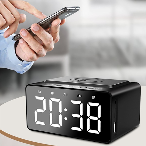 Smart Väckarklocka med Röstinspelare, Qi Trådlös Laddningsplatta, Bluetooth-Högtalare, Elegant Design, Perfekt För Moderna Sovrum Och Kontor,
