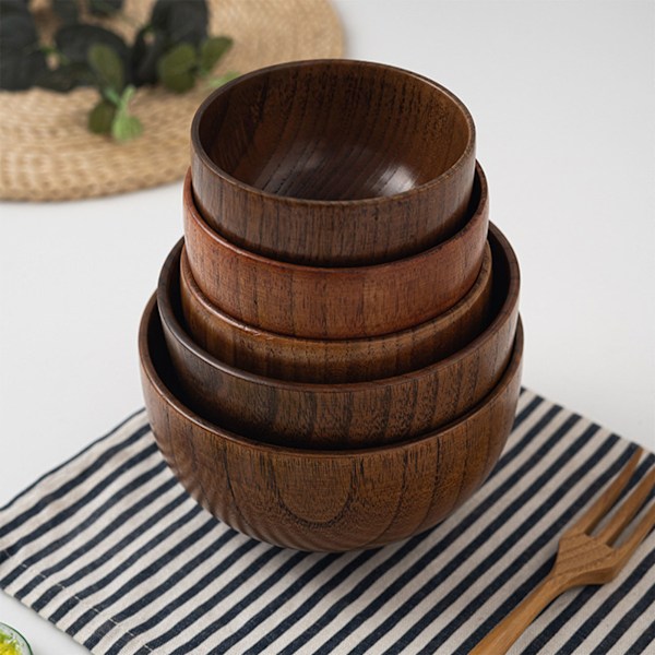 Sur Jujube Trä Gammal Lack Hushållsskål Japansk Stil Trä Soppa Ris Skål Trä Servis för Barn Vuxna Stor 11x6.5cm