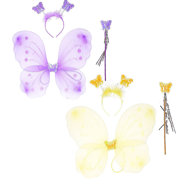 Set: fjärilsvingar, trollstav och pannband