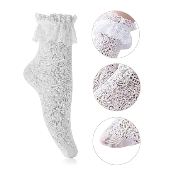 3 par japanska JK-pälssockor (svart + vit + grå), söt spetsvolangdesign, ogenomskinliga prinsessbomullssockor, en måste-ha sockkombination för