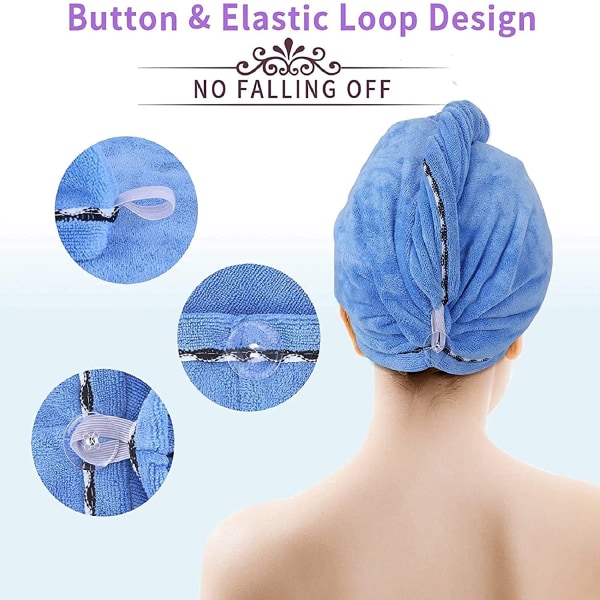 2 stk mikrofiber hårhåndkleinnpakning for kvinner, superabsorberende