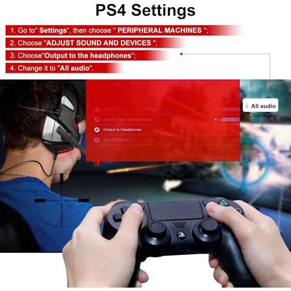 Professionellt Gaming Headset, Brusreducerande Mikrofon för PC PS4 PS5 Xbox One med Responsiva Ljuddrivrutiner, Mjuka Öronkuddar med Minnesskum för Multiplattform