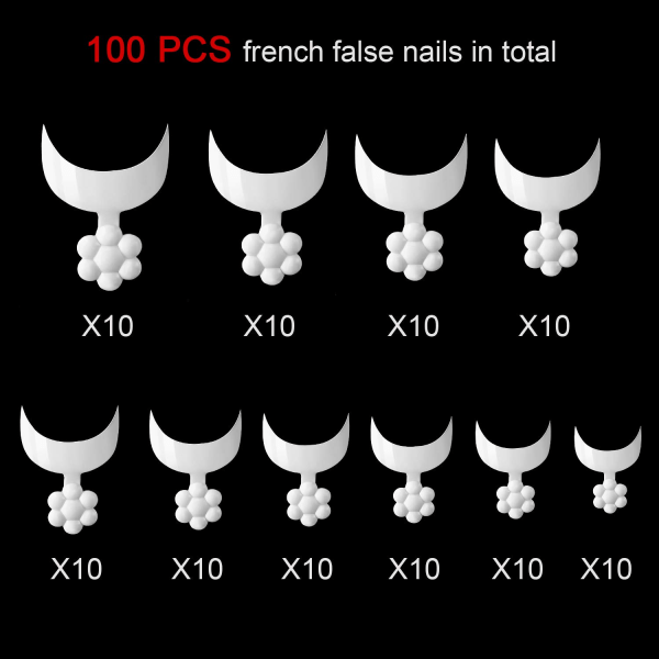 100 Stk Fransk Short Style falske negle 10 Størrelser, Transparent